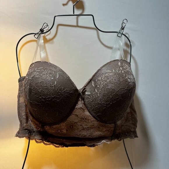 Daisy Fuentes Lace Longline Balconette Bra Strapless Push-Up Mocha 40D - Picture 16 of 16